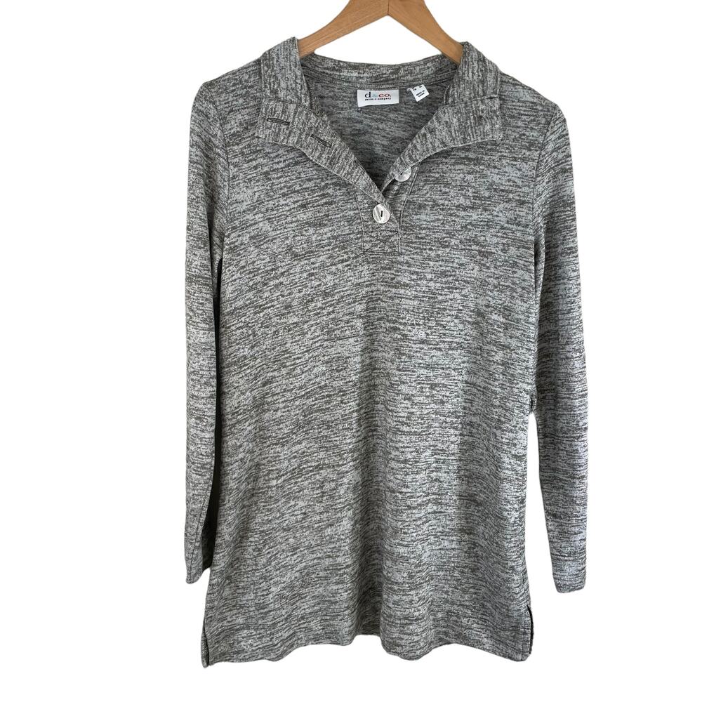 D&Co Denim + Company Women's Long Sleeve Popover Knit Sweater Heather Gray Small